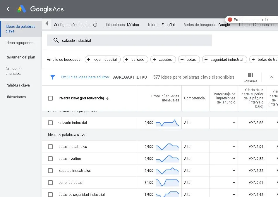google-adwords-planificador-palabras-clave-calzado-industrial